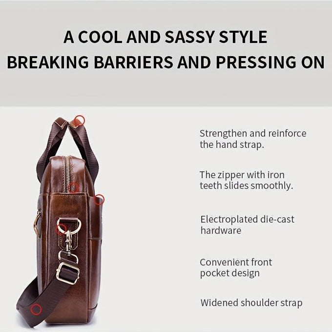 Top-Grain Leather Briefcase | Multi-Compartment Crossbody Bag for Work & Commute