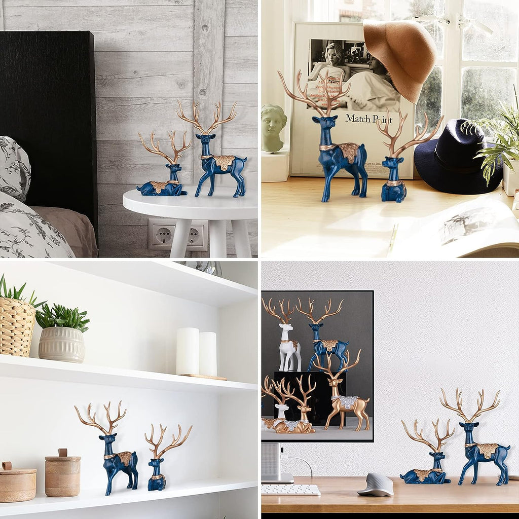 Majestic Blue Reindeer Figurines - Modern Home Decor Style - Shelf-Ready Deer Statues for Living Room Entrance and Table Decor