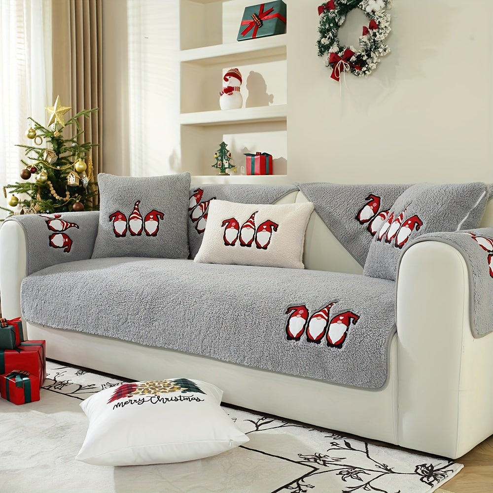 Christmas Decorations Sherpa Fleece Sofa Cover - Thickened Warmly, Soft Plush Fabric, Living Room Sofa Couch Protector, Cozy Winter Home Decor