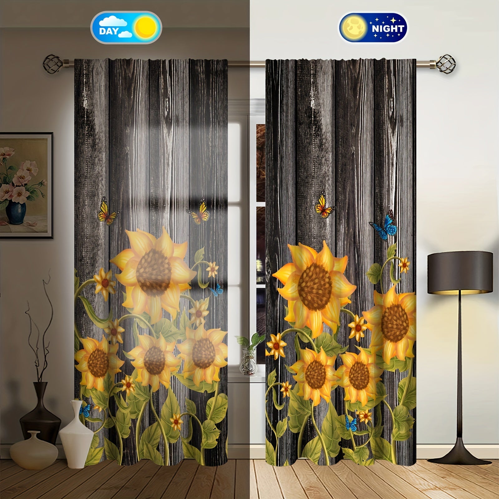 Sunflower Printed Curtains - Perfect For Bedroom, Office, Kitchen and Living Room