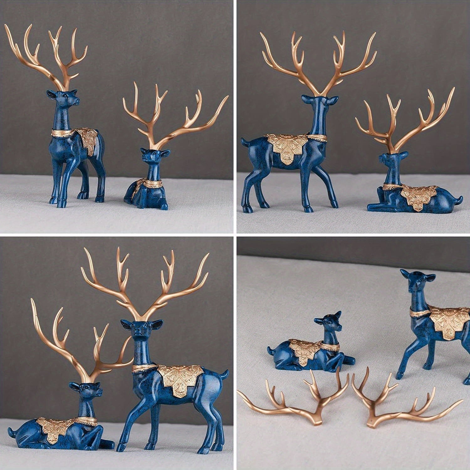 Majestic Blue Reindeer Figurines - Modern Home Decor Style - Shelf-Ready Deer Statues for Living Room Entrance and Table Decor
