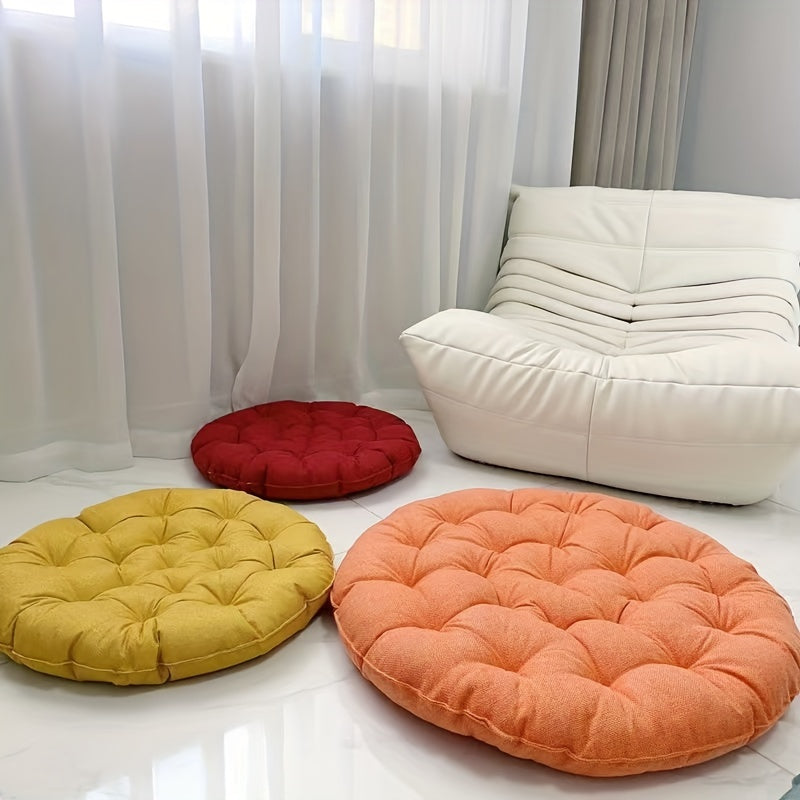 Round Linen Floor Cushion - Japanese Tatami Meditation Pillow Futon