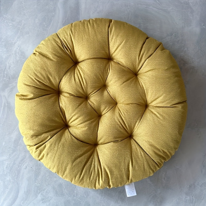 Round Linen Floor Cushion - Japanese Tatami Meditation Pillow Futon