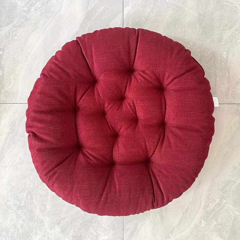 Round Linen Floor Cushion - Japanese Tatami Meditation Pillow Futon