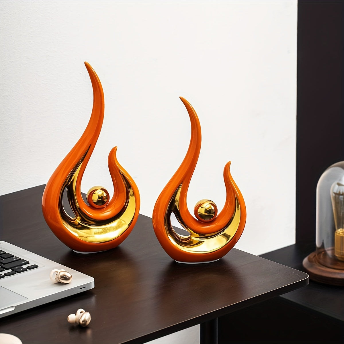 Modern Geometric Porcelain Sculpture - Black & Gold Home Decor Gift