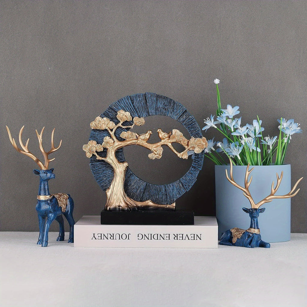 Majestic Blue Reindeer Figurines - Modern Home Decor Style - Shelf-Ready Deer Statues for Living Room Entrance and Table Decor