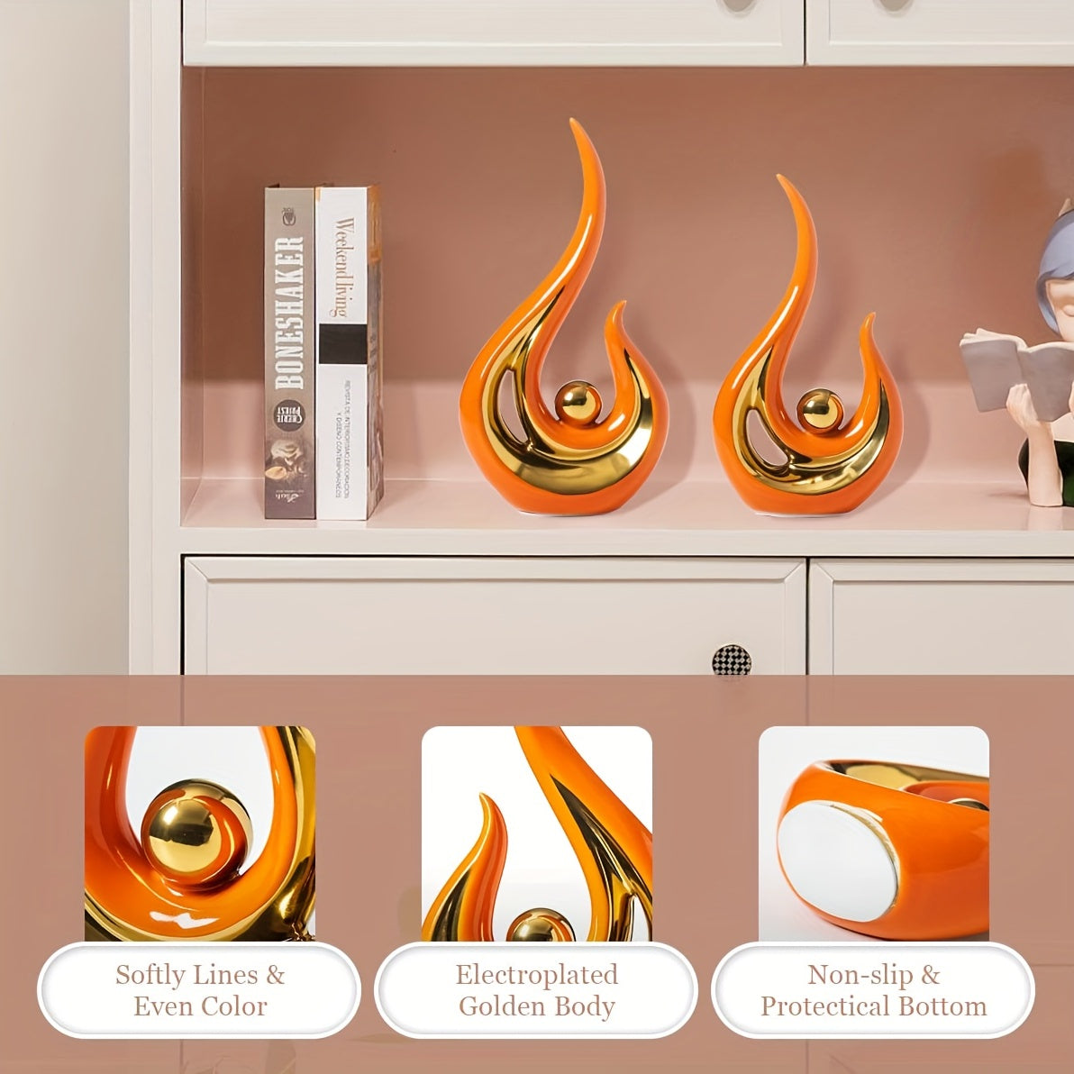 Modern Geometric Porcelain Sculpture - Black & Gold Home Decor Gift