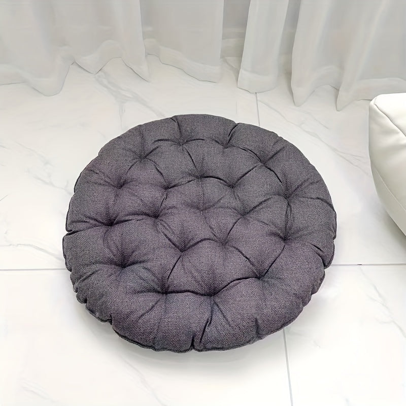 Round Linen Floor Cushion - Japanese Tatami Meditation Pillow Futon