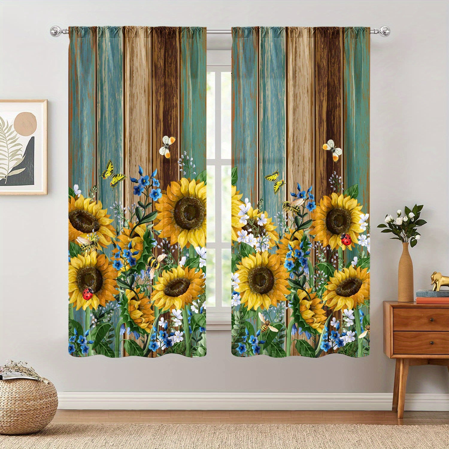 Sunflower Printed Curtains - Perfect For Bedroom, Office, Kitchen and Living Room