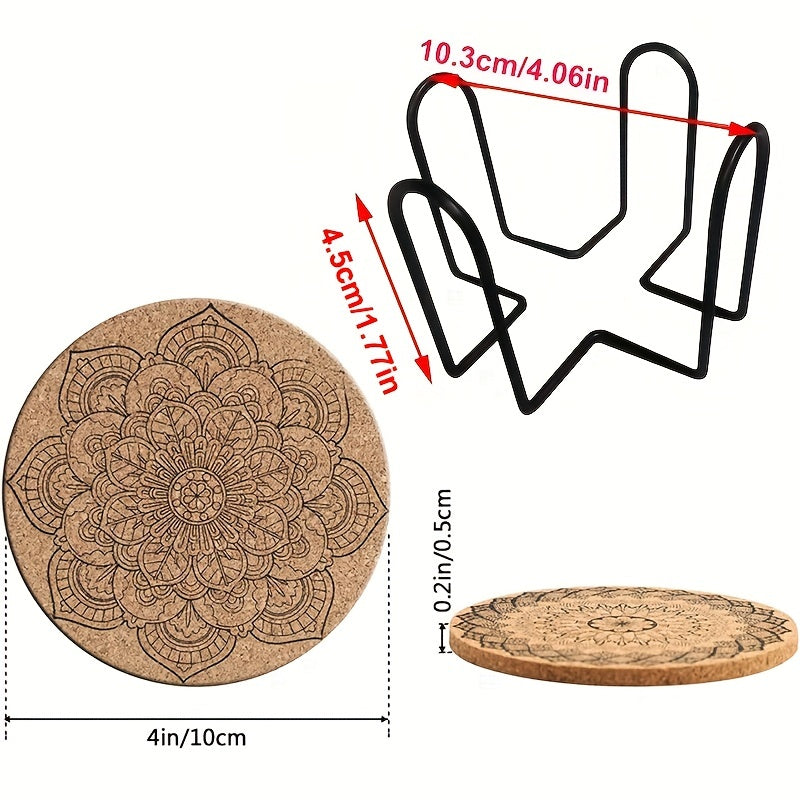 8 Piece Cork Coasters Set - Heat Resistant Non-Slip Drink Mats
