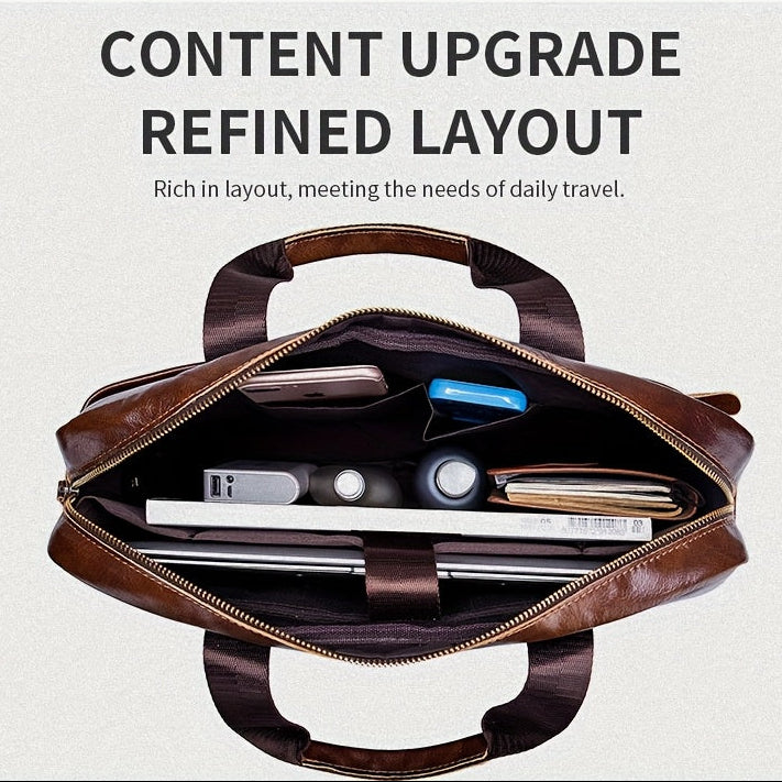 Top-Grain Leather Briefcase | Multi-Compartment Crossbody Bag for Work & Commute