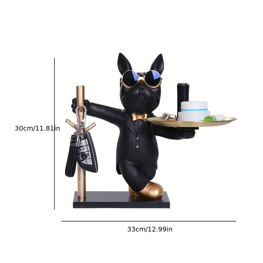 Abstract Resin French Bulldog Sculpture with Storage Tray - Modern Dog Statue Decor