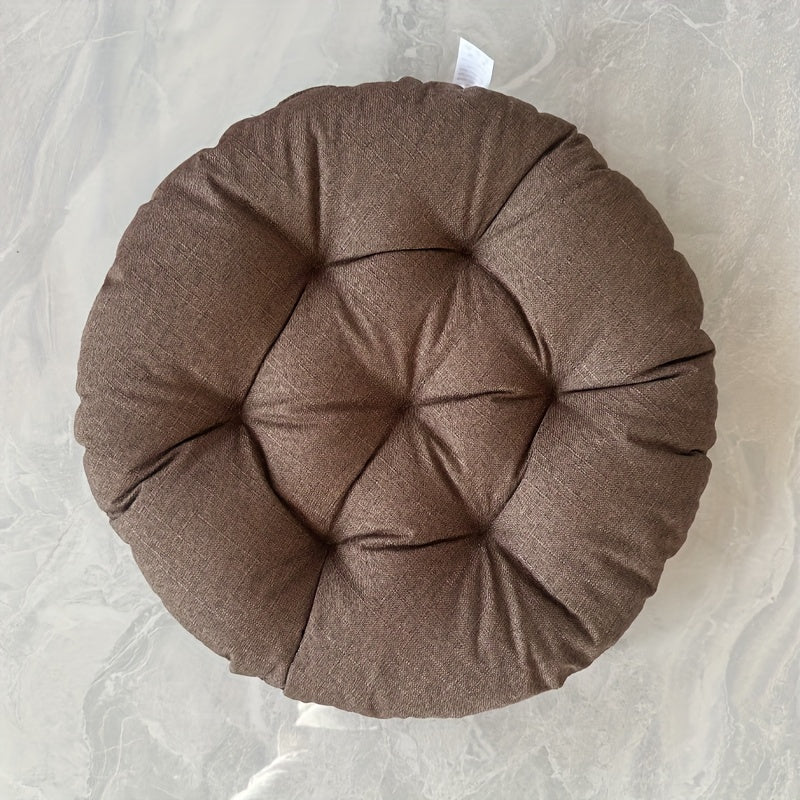 Round Linen Floor Cushion - Japanese Tatami Meditation Pillow Futon