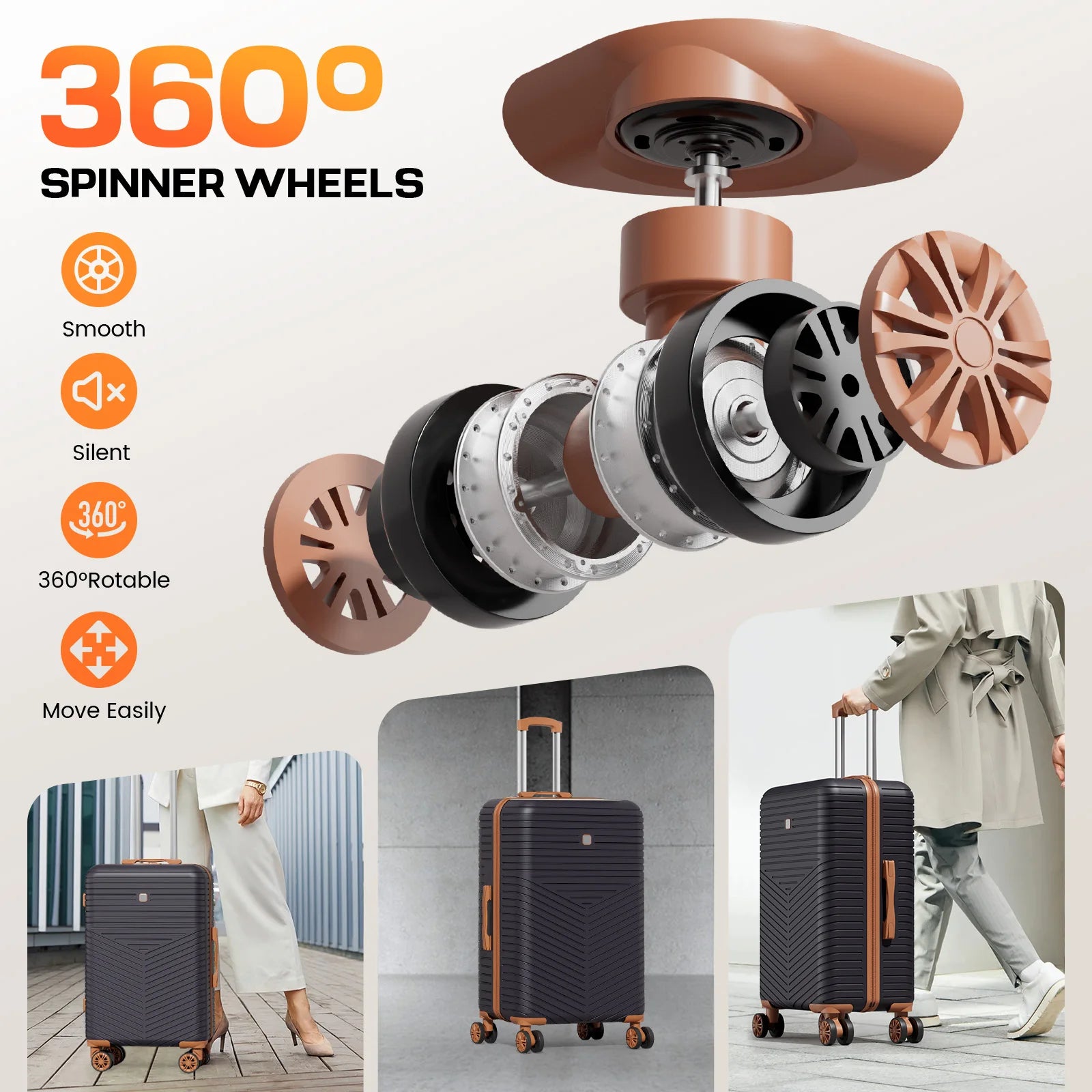 4/6 Piece Luggage Set with Spinner Wheels & TSA Lock, Carry on Luggage Hardshell ABS+PC, Travel Collection Suitcases Sets