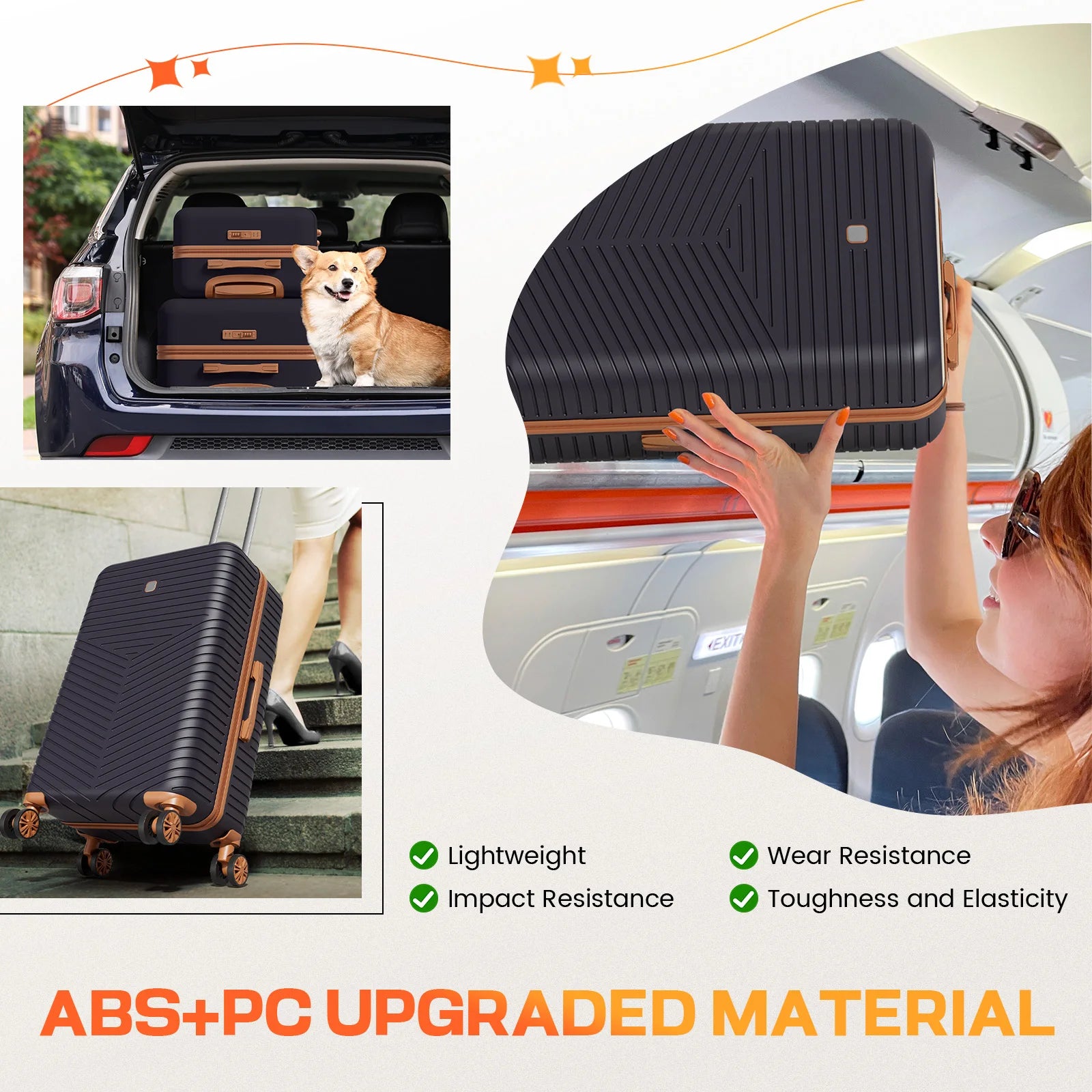 4/6 Piece Luggage Set with Spinner Wheels & TSA Lock, Carry on Luggage Hardshell ABS+PC, Travel Collection Suitcases Sets