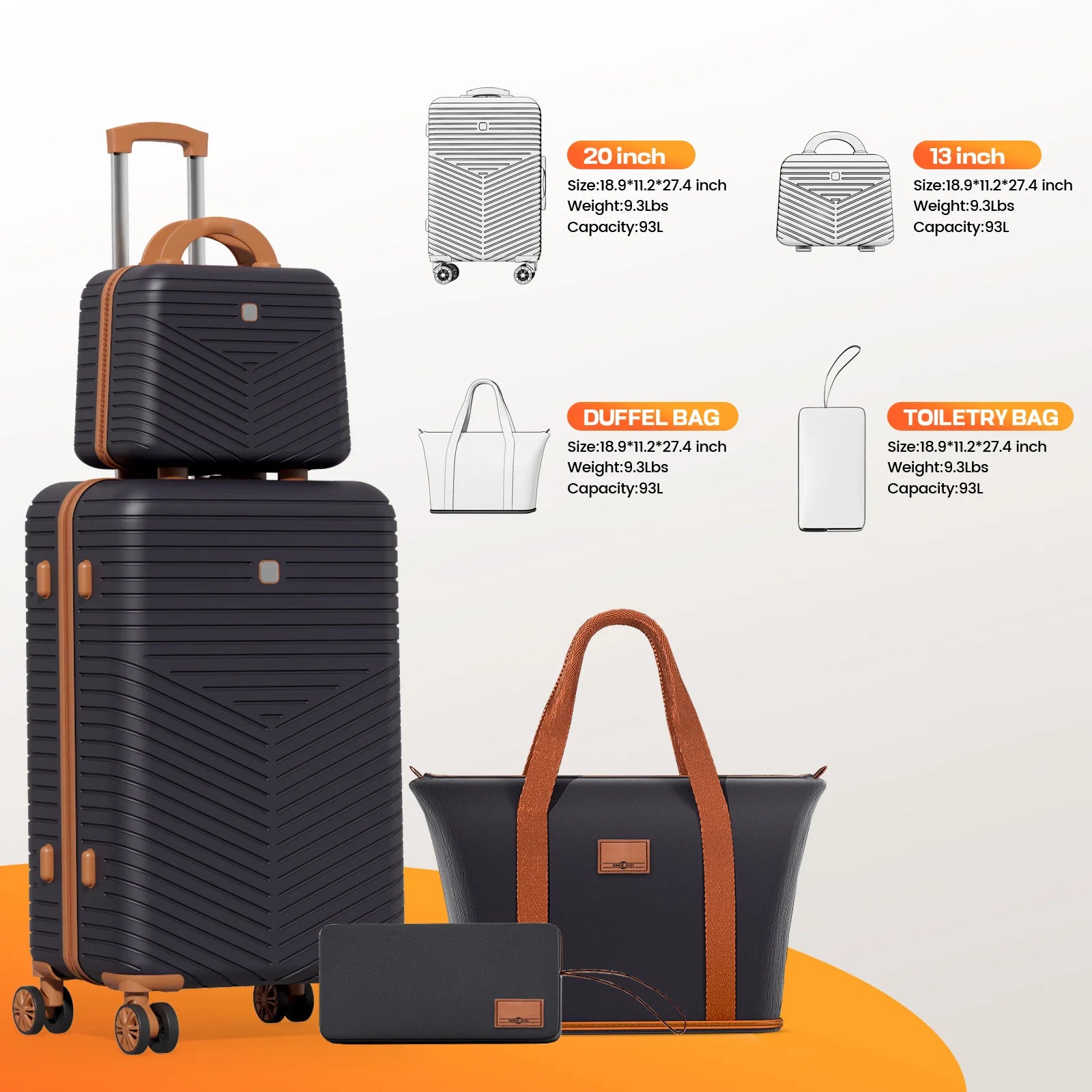 4/6 Piece Luggage Set with Spinner Wheels & TSA Lock, Carry on Luggage Hardshell ABS+PC, Travel Collection Suitcases Sets