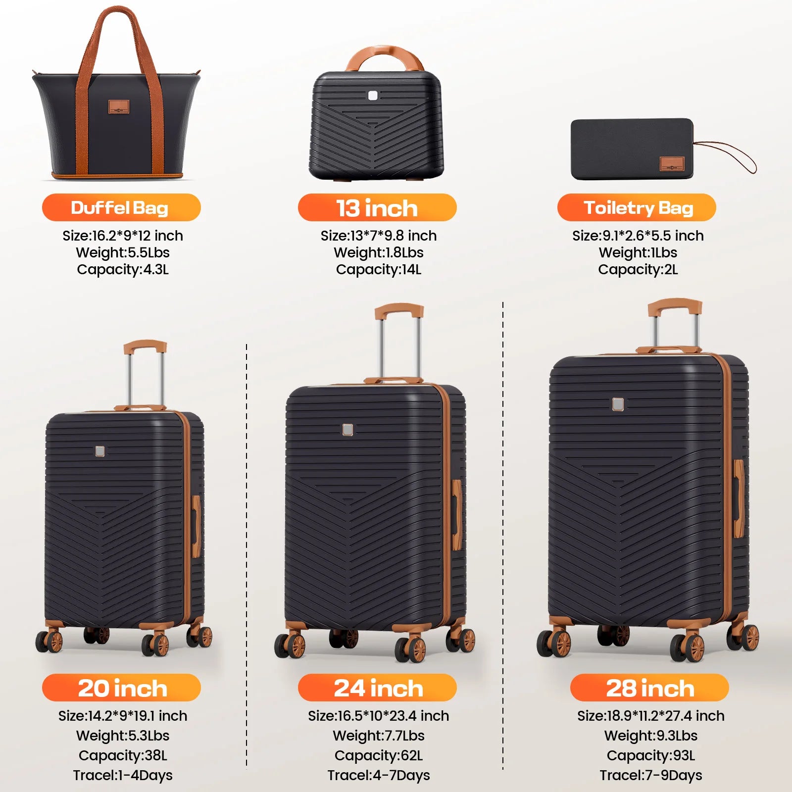 4/6 Piece Luggage Set with Spinner Wheels & TSA Lock, Carry on Luggage Hardshell ABS+PC, Travel Collection Suitcases Sets