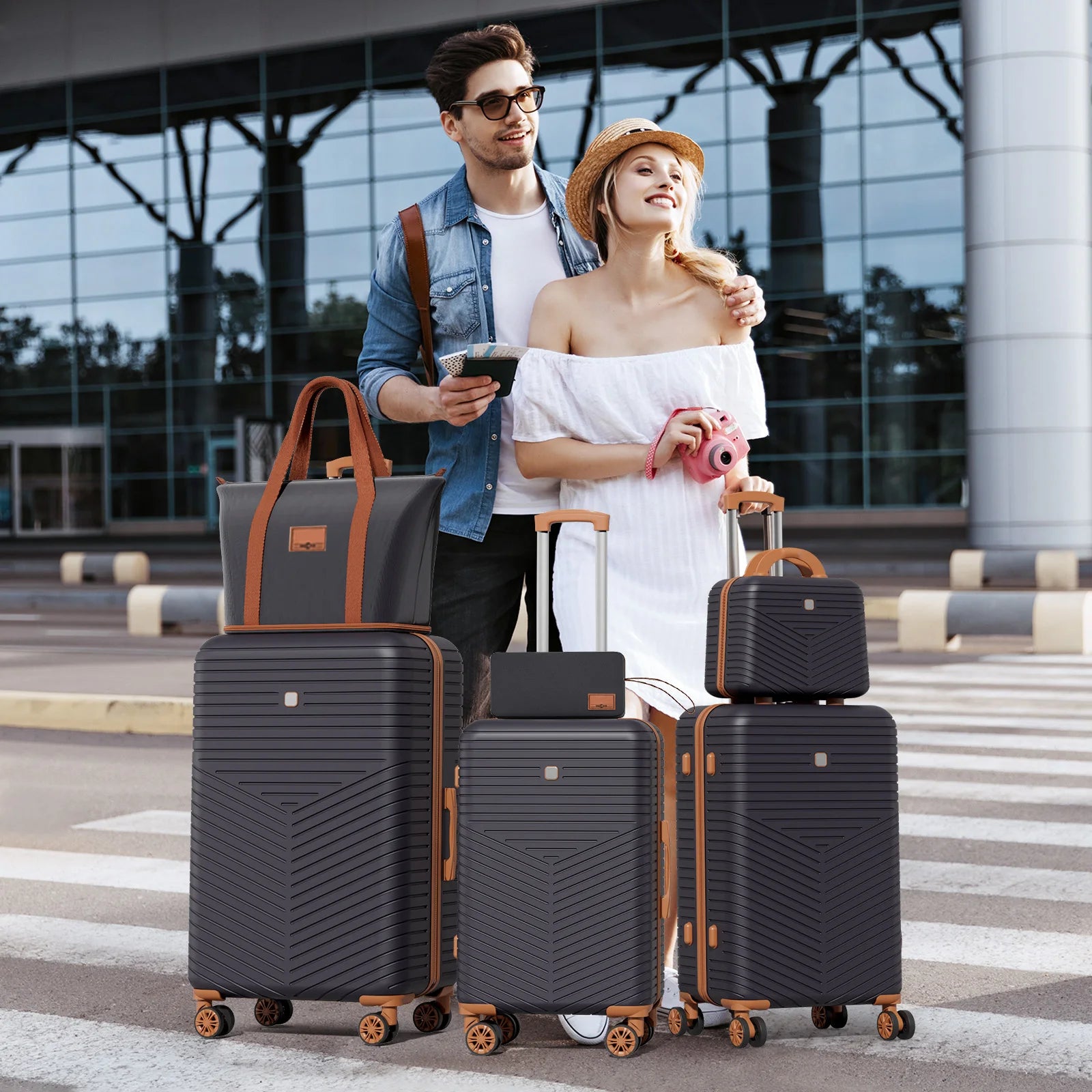 4/6 Piece Luggage Set with Spinner Wheels & TSA Lock, Carry on Luggage Hardshell ABS+PC, Travel Collection Suitcases Sets