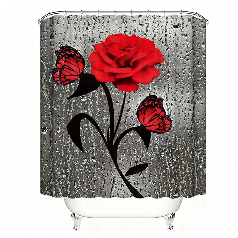 Waterproof Shower Curtain with 12 Hooks - Modern Digital Print Polyester Bathroom Curtain