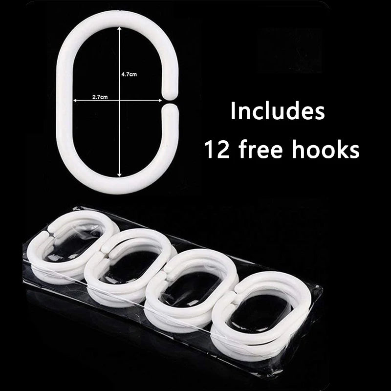 Waterproof Shower Curtain with 12 Hooks - Modern Digital Print Polyester Bathroom Curtain