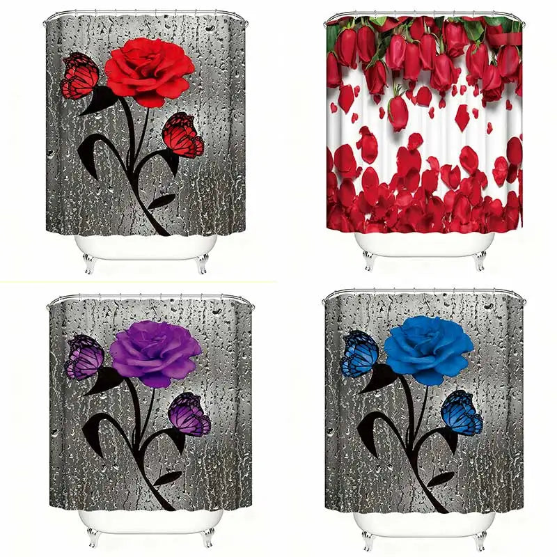 Waterproof Shower Curtain with 12 Hooks - Modern Digital Print Polyester Bathroom Curtain