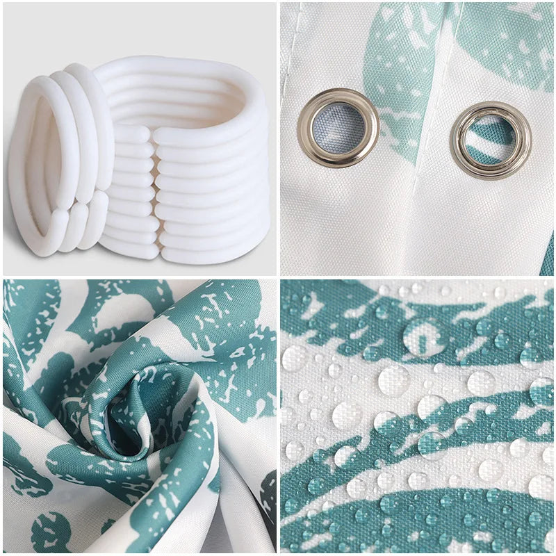 Waterproof Shower Curtain with 12 Hooks - Modern Digital Print Polyester Bathroom Curtain