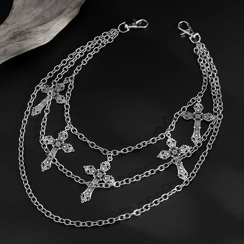 Fashion Punk Metal Pants Chain Hip Hop Waist Chain Cross Pendant Jeans Chain For Men Women Accessories Gifts