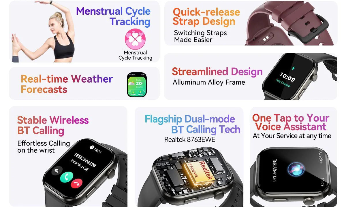 Smartwatch - 1.96'' AMOLED Display 800mAh Battery Bluetooth Calls Fitness Tracker