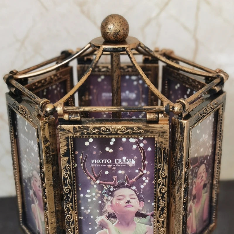 Vintage Carousel Windmill Photo Frame - Retro Bronze Rotating Picture Display 4/5 Inch