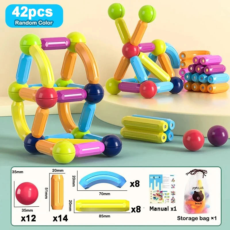 Magnet Ball Sticks Rod Games Magnetic Construction Set 188PCS Magnetic Building Blocks Toy Montessori Educational Toys for Kids