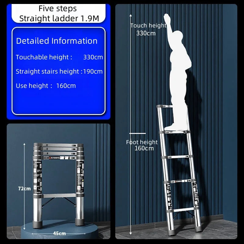 Stainless Steel Telescopic Ladder Heavy Duty Adjustable Multi-Function Folding Step Ladder For Home Indoor Outdoor Safety Use
