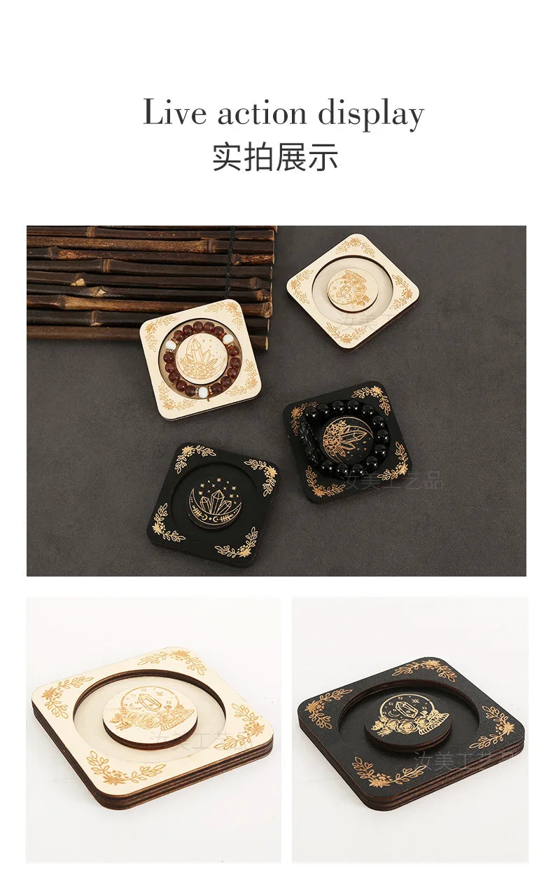 Wooden Beaded Tray Decoration Creative American Decorative Jewelry Display Stand Round Hand Tray Wooden Crafts Home Decor