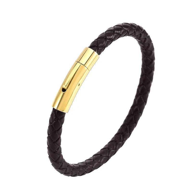Quality Leather Bracelet for Men Women Stainless Steel Accessories Braid Style Bangles Birthday Party Jewelry Gifts