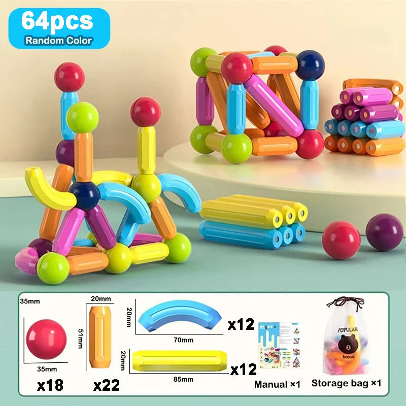Magnet Ball Sticks Rod Games Magnetic Construction Set 188PCS Magnetic Building Blocks Toy Montessori Educational Toys for Kids