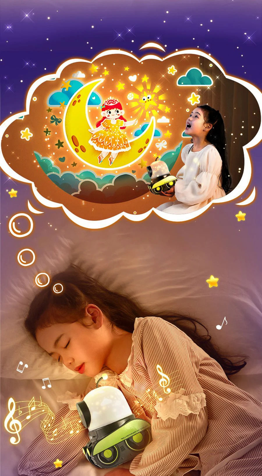 Kids Gift Robot Projector Night Light With Music Rechargeable Universe Starry Sky Rotate LED Projection Lamp