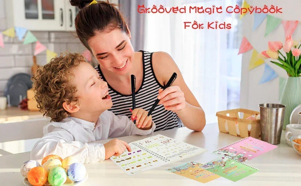 Reusable Practice Copybook Magic Copybooks for Kids Handwriting Workbooks for Preschools Grooves Template Design Aid