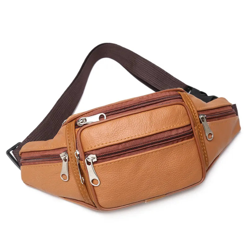 Men's Waist Pack PU Leather Bag Waist Belt Bag Male Artificial Leather Fanny Pack Fashion Luxury Small Shoulder Bags For Men