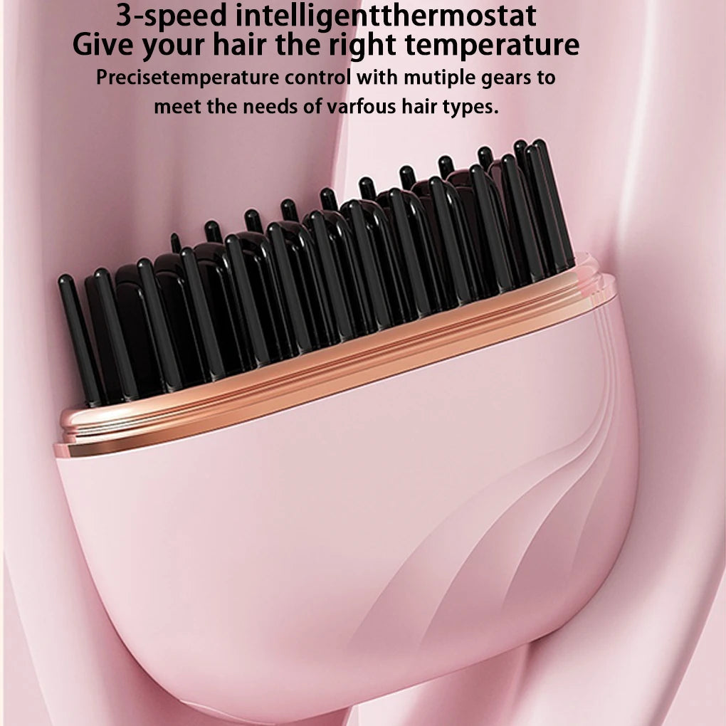 Mini Cordless Hair Straightening Brush - Portable Rechargeable Styling Tool