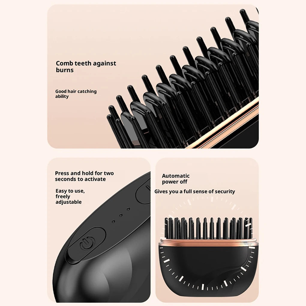 Mini Cordless Hair Straightening Brush - Portable Rechargeable Styling Tool
