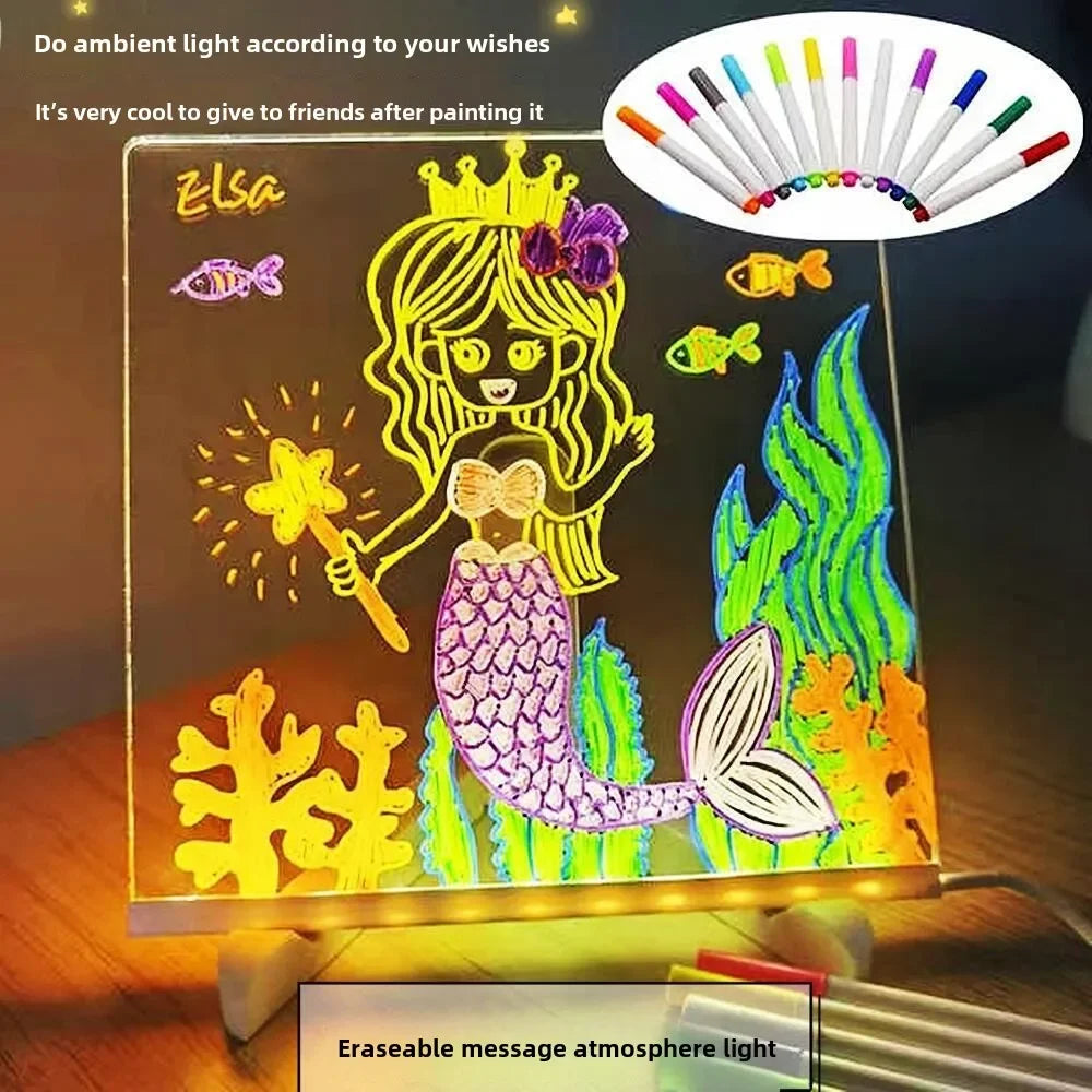 LED Note Board with Colors Erasable DIY Children's Drawing Board Letter Message Board White Luminous Dry Erase Board with Stand