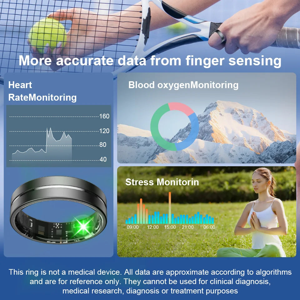 Smart Fitness Ring - Health Monitor with Heart Rate, Blood Pressure & Sleep Tracking