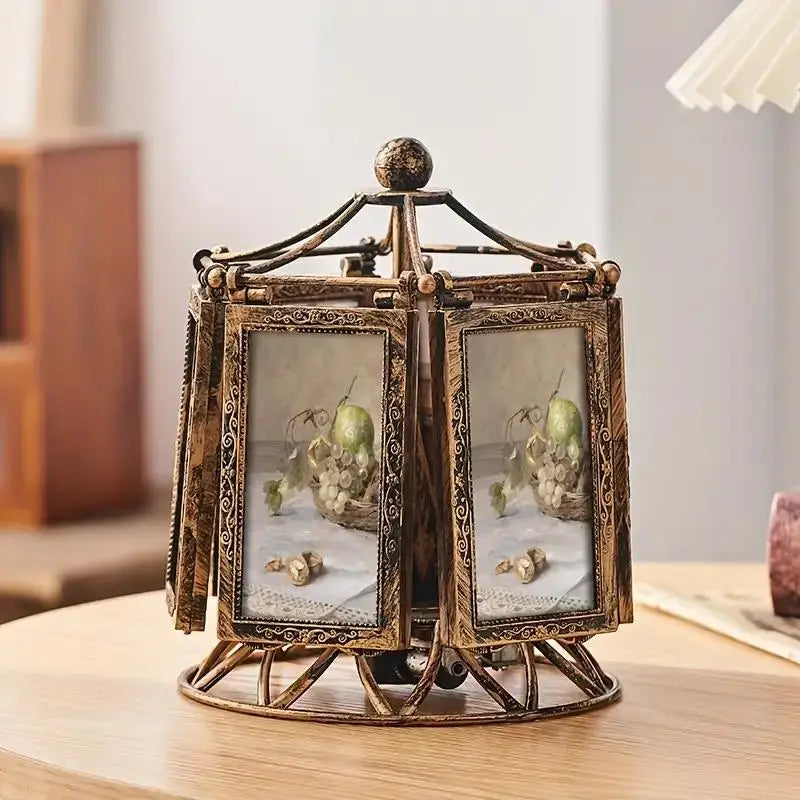Vintage Carousel Windmill Photo Frame - Retro Bronze Rotating Picture Display 4/5 Inch