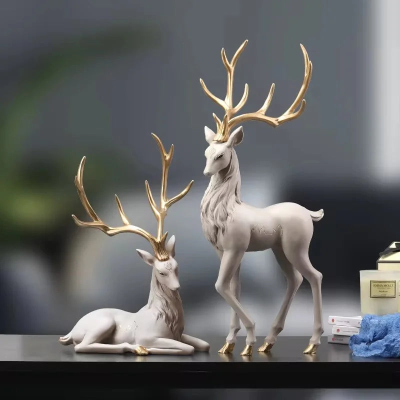 Luxury Resin Deer Statue 35cm - European Elk Figurine Home Decor