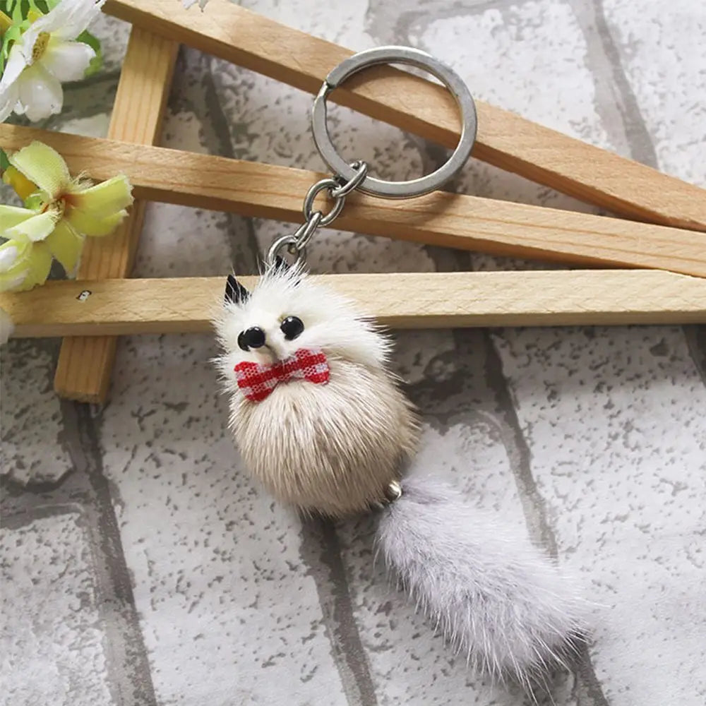 Mink Fur Pom Pom Keychain - Cute Animal Plush Toy Bag Accessory