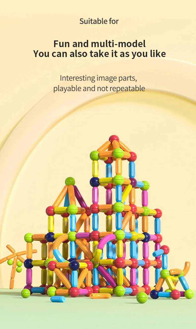 Magnet Ball Sticks Rod Games Magnetic Construction Set 188PCS Magnetic Building Blocks Toy Montessori Educational Toys for Kids