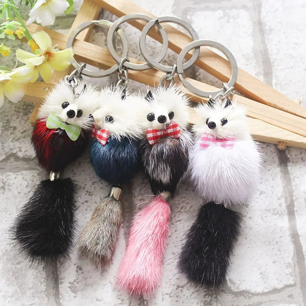 Mink Fur Pom Pom Keychain - Cute Animal Plush Toy Bag Accessory