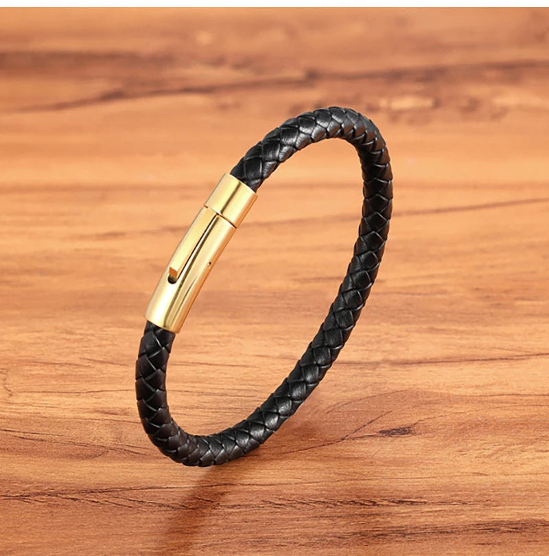 Quality Leather Bracelet for Men Women Stainless Steel Accessories Braid Style Bangles Birthday Party Jewelry Gifts