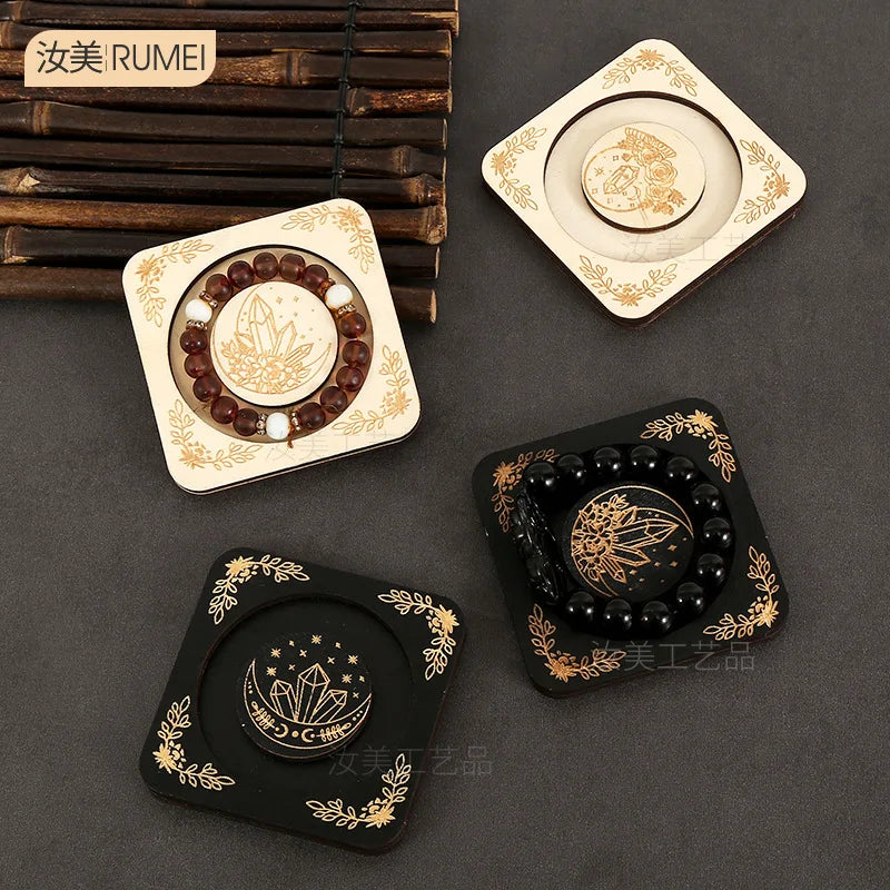 Wooden Beaded Tray Decoration Creative American Decorative Jewelry Display Stand Round Hand Tray Wooden Crafts Home Decor
