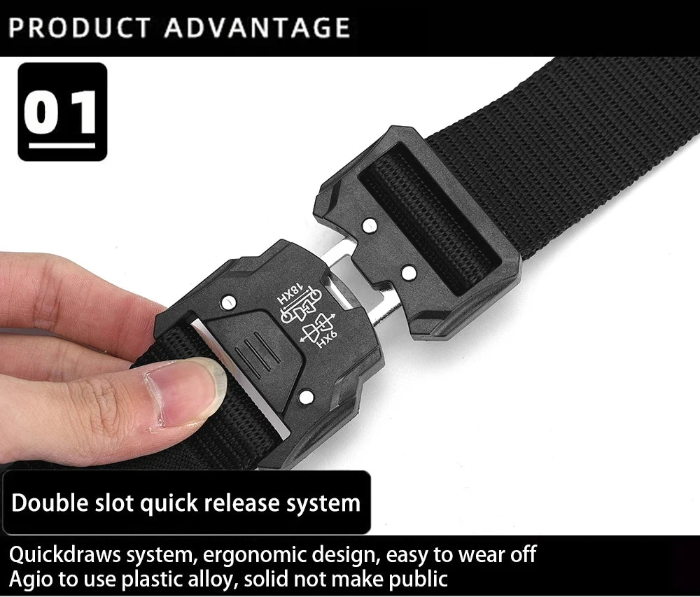 Tactical Nylon Canvas Belt - Adjustable MOLLE Waist Belt for Men's Outdoor Use