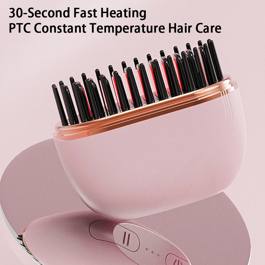 Mini Cordless Hair Straightening Brush - Portable Rechargeable Styling Tool